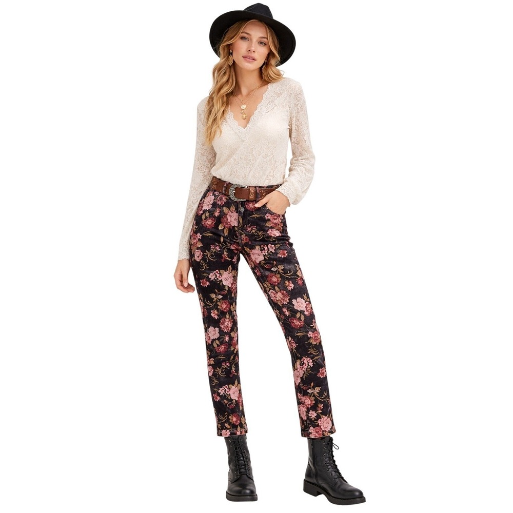 DRIFTWOOD Jackie High Rise Floral Corduroy Pants Boho Western Romantic Size 28